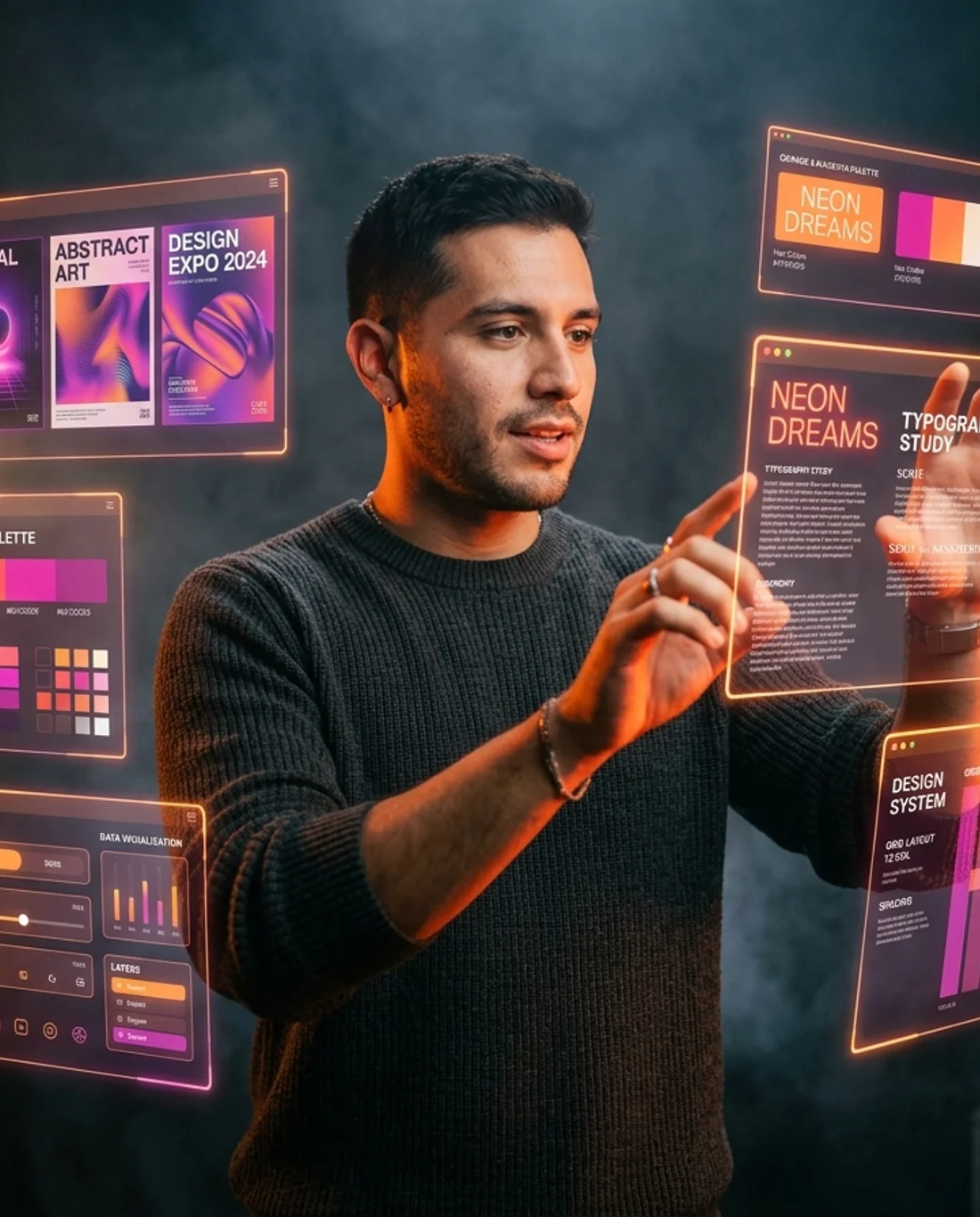 Portraits de Freddy AWU représentant le design, le montage vidéo et la direction artistique